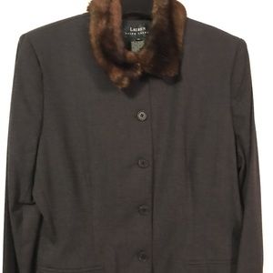 Ralph Lauren Gray Jacket/Blazer with Fur Collar